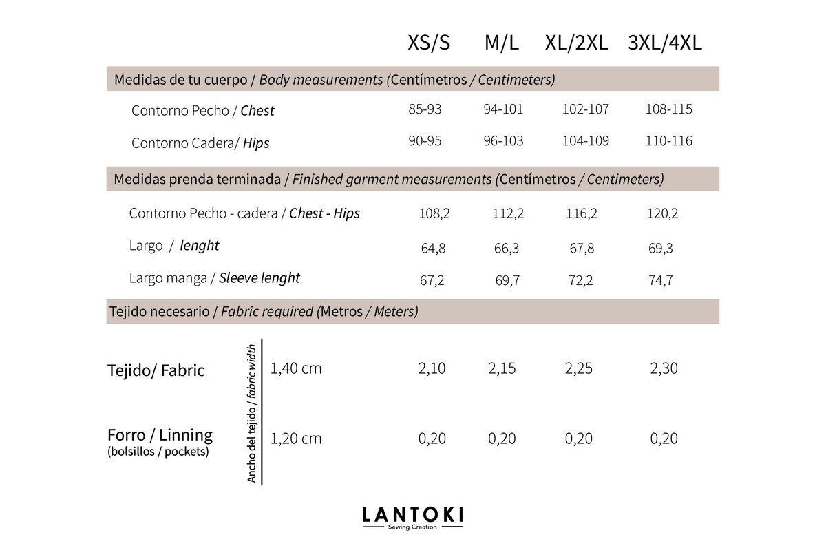 Kimono – patrón de costura PDF, tallas